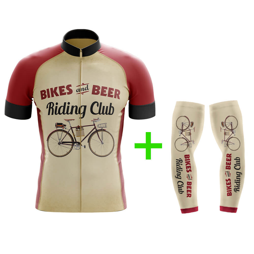Funny Cycling Jersey With Arm Sleeves Retro Beer Riding Club Vintage Mens Bike Jersey