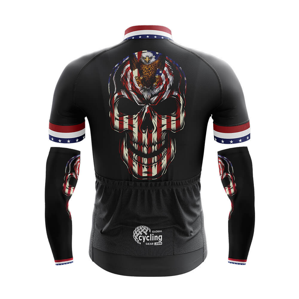 Cool Cycling Jersey With Arm Sleeves USA Flag Skull American Eagle Mens Bike Jersey