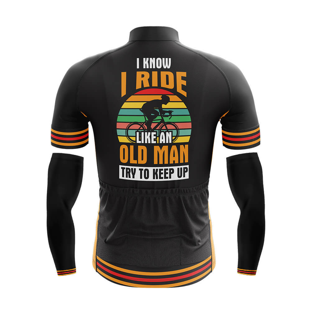 Cool Cycling Jersey With Arm Sleeves Ride Like An Old Man Retro Mens Black Bike Jersey