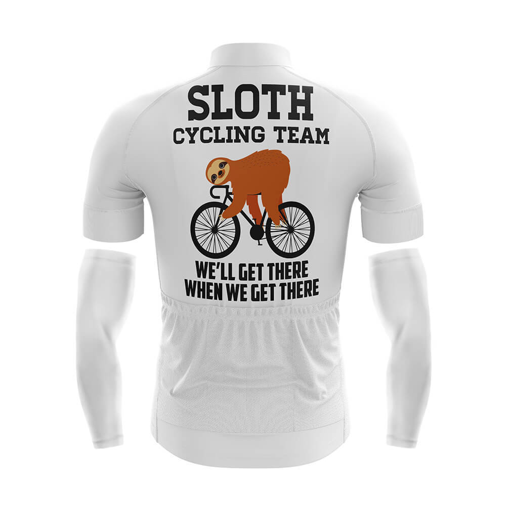 Funny Cycling Jersey With Arm Sleeves Sloth Cycling Team V2 White Mens Bike Jersey