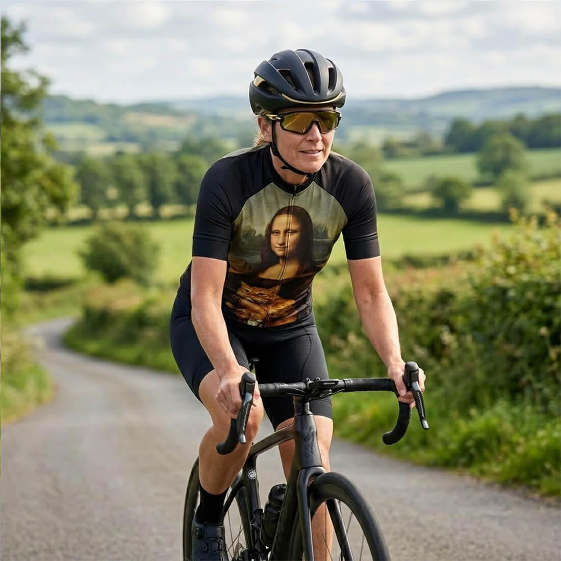 Mona Lisa With Orange Cat - Women's Cycling Kit