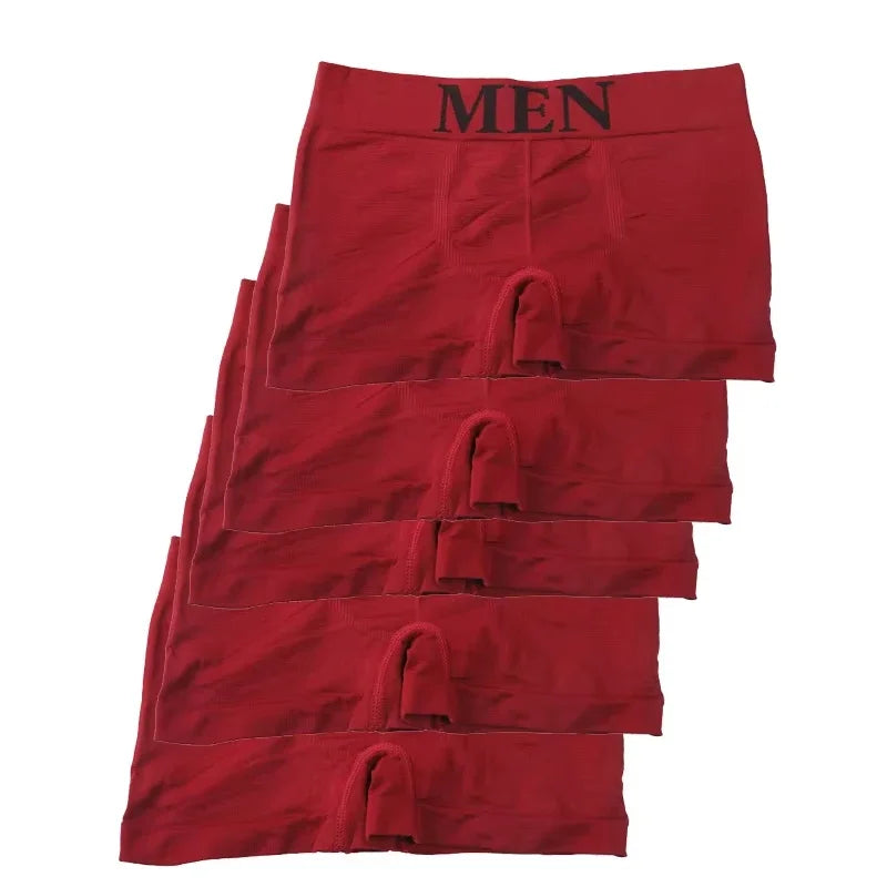 5 Pcs Men’s Boxer Briefs Breathable Soft Stretch Underwear High Elastic Comfortable Plain Color Shorts