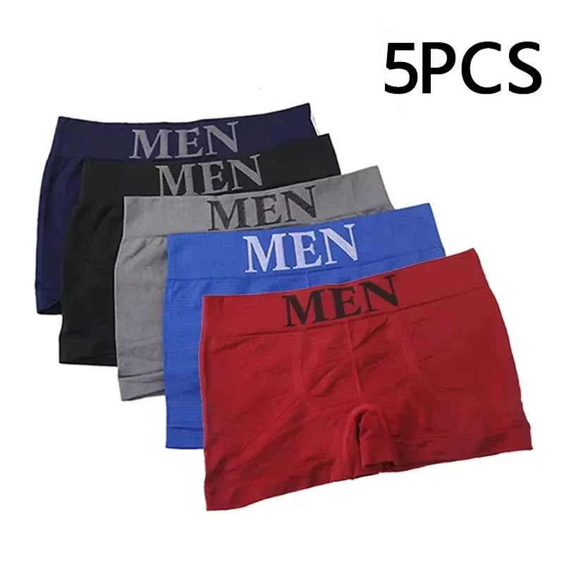 5 Pcs Men’s Boxer Briefs Breathable Soft Stretch Underwear High Elastic Comfortable Plain Color Shorts