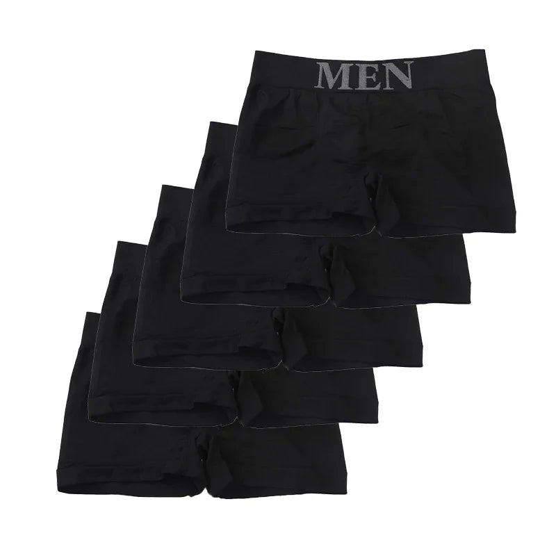 5 Pcs Men’s Boxer Briefs Breathable Soft Stretch Underwear High Elastic Comfortable Plain Color Shorts